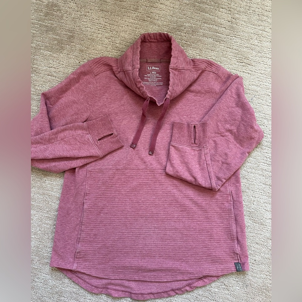 LL Bean Cozy Mixed-Knit Pullover size L rosy pink